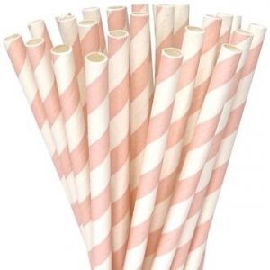 Paper Straws 25pcs Stripped.Pink