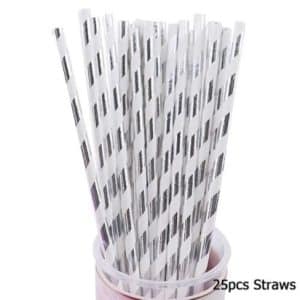 Paper Straws Silver/White Stripe