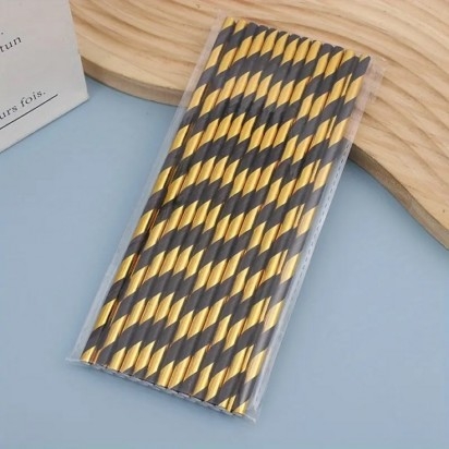 Gold/Black Stripe Paper Straw
