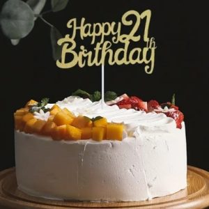 Cake Topper Happy 21 B-Day Gold glitter