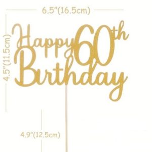 Cake Topper Happy 60 B-Day Gold glitter