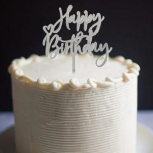 Cake Topper Happy B-Day Heart Silver-