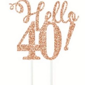 Cake Topper “Hello 40” Rose Gold Glitter