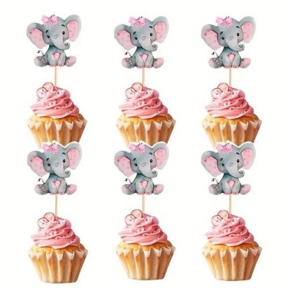 Baby Girl Elephant Cupcake Picks