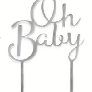 Cake Topper “Oh Baby” Silver Acrylic