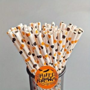 Paper Straw Black/Orange Dot-25 count
