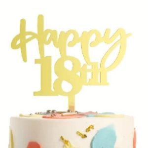 Cake Topper “Happy 18th” Gold Acrylic