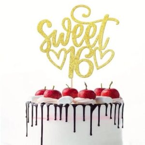 Cake Topper “Sweet 16” Gold Glitter