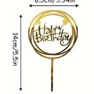 Cake Topper Round Happy BirthDay Gold
