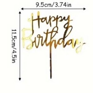 Cake Topper Script Happy Birthday Gold Acrylic