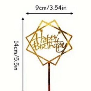Cake Topper Square Happy B-Day Gold Acrylic