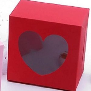 Treat Box Red W/Heart Window 4″