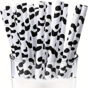 Paper Straw Cow Print 25 Count