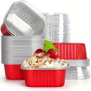 Foil Square Red Baking Cup/Lid 25ct