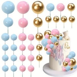 Foam Cake Balls Pink/Blue/Gold 32 Count