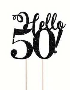 Hello 50 Black Glitter Cake Topper