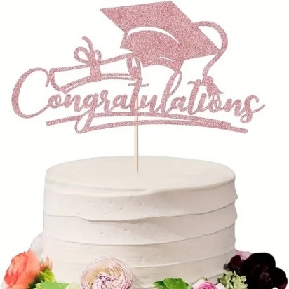 Cake Topper “Congrats” Grad Pink Glitter
