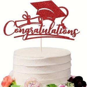Cake Topper “Congrats” Grad Red Glitter