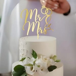 Cake Topper “Mr./Mrs.” Gold 5.5″