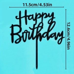 Cake Topper Script Happy B-Day Black Acrylic