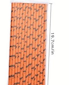 Paper Straws Orange with Bats 25 Count