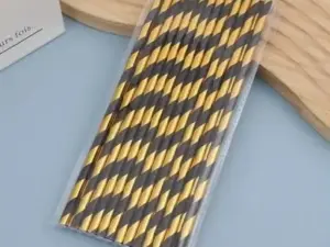 Gold/Black Stripe Paper Straw 25 Pieces