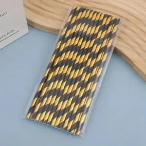 Gold/Black Stripe Paper Straw 25 Pieces