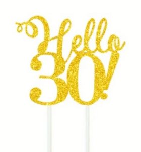 Hello 30 Gold Glitter Cake Topper