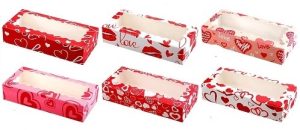Red/Pink Cookie Boxes w/Window 12 x 5.5 x 2.5 inches