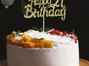 Cake Topper Happy 21 B-Day Gold Glitter