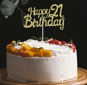 Happy 21 Birthday Day Gold Glitter Cake Topper