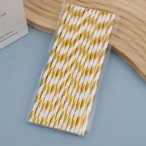 Gold/White Stripe Paper Straw 25 Pieces