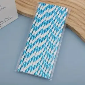 Blue/White Stripe Paper Straw 25 Pieces