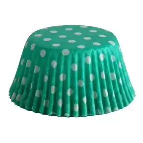 Green White Pokka Dot Baking Liner Cups 2 in. Base 50 Pieces