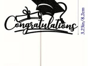 Congrats Grad Pink Glitter Cake Topper