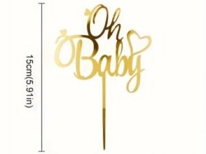 Cake Topper "Oh Baby" With Heart Gold Acrylics