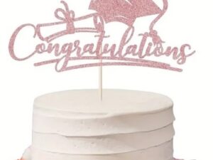 Congrats Grad Pink Glitter Cake Topper