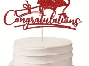 Congrats Grad Red Glitter Cake Topper