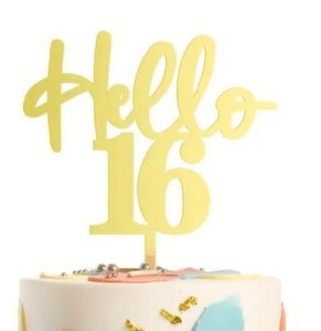 Hello 16 Gold Acrylic Cake Topper