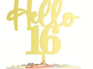 Hello 16 Gold Acrylic Cake Topper