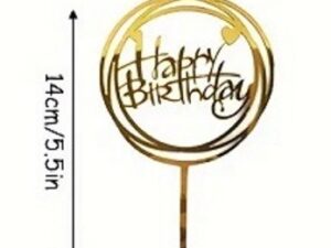 Cake Topper Round Happy Birthday Gold