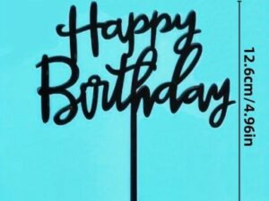 Cake Topper Script Happy B-Day Black Acrylic