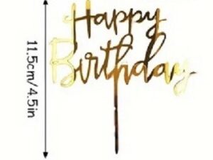 Cake Topper Script Happy B-Day Gold Acrylic