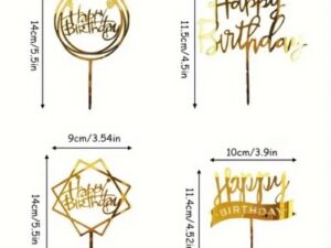 Cake Topper Banner Happy B-Day Gold Acrylic