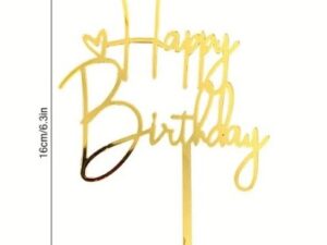 Cake Topper Happy B-Day Gold with Heart