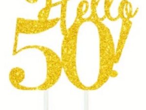 Cake Topper "Hello 50" Gold Glitter