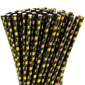 Gold Grad Cap Paper Straw 25 Piece