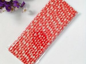 Red Paper Straw W/Snowflakes 25 Pieces