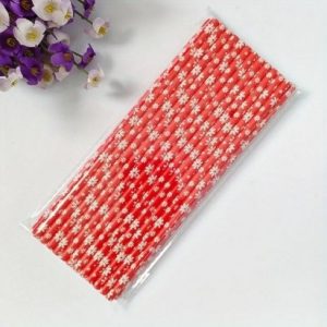 Red Paper Straw W/Snowflakes 25 Pieces