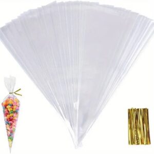 Clear Cone Treat Bags with Gold Ties